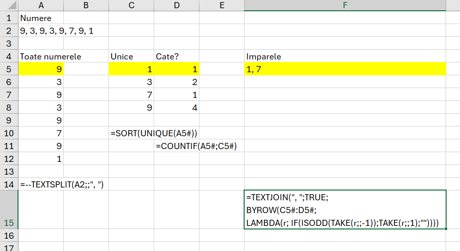OddOccurrencesInArray propunere rezolvare în Excel.